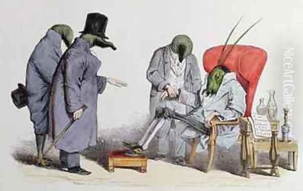 The Leech Doctors Oil Painting by Jean-Jacques Grandville