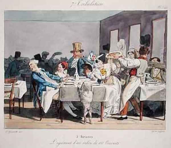 The hundred seater restaurant 5 oclock from Sundays of a Paris Bourgeois Oil Painting by Jean-Jacques Grandville