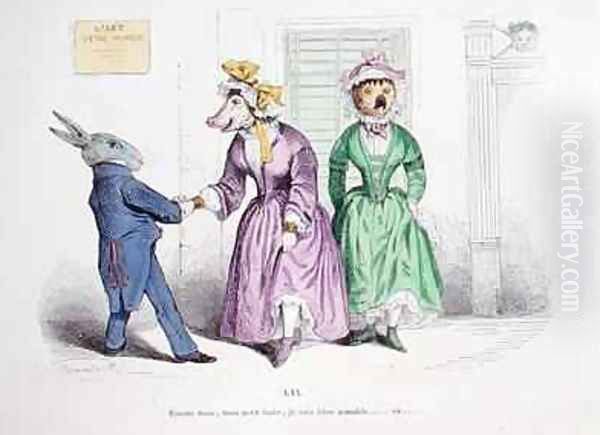 Listen my little rabbit Im very flattered but Oil Painting by Jean-Jacques Grandville
