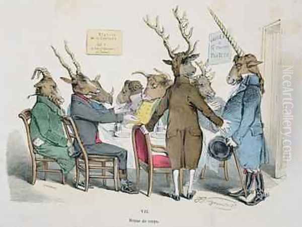 Repas de Corps caricature from Les Metamorphoses du Jour series Oil Painting by Jean-Jacques Grandville