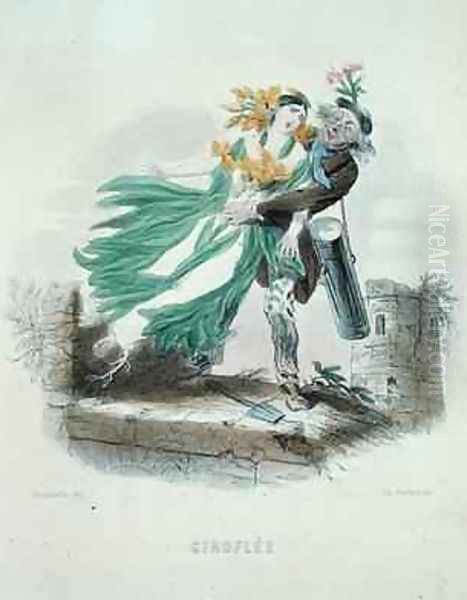 Herbalist stealing the Wallflower Oil Painting by Jean-Jacques Grandville