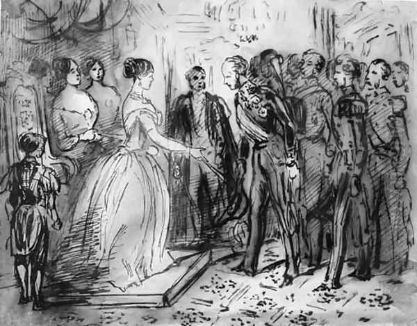 Queen Isabella of Spain receiving military officers Oil Painting by Constantin Guys