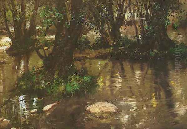 Lago en el bosque Oil Painting by Agustin Lhardy Garrigues