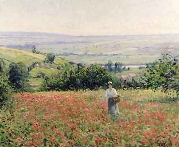 Woman in a Poppy Field Oil Painting by Leon Giran-Max
