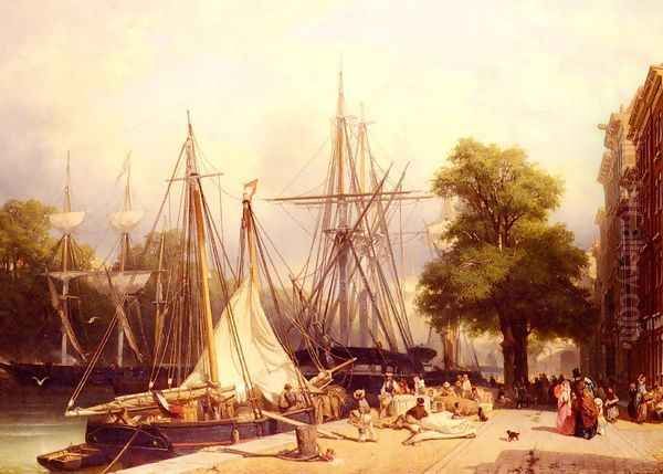 Activity By The Docks Oil Painting by Frans Arnold Breuhaus de Groot