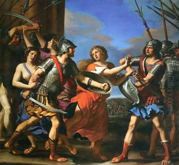 Hersilia Separating Romulus and Tatius Oil Painting by Giovanni Francesco Barbieri