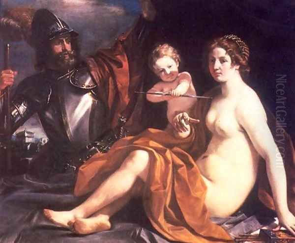 Venus, Mars and Cupid Oil Painting by Giovanni Francesco Barbieri