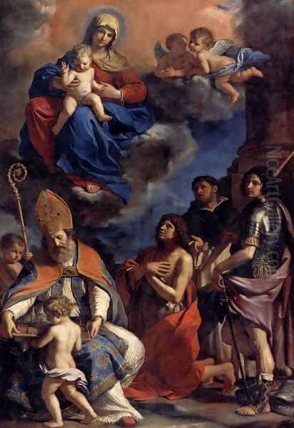 Virgin and Child with Four Saints Oil Painting by Giovanni Francesco Barbieri