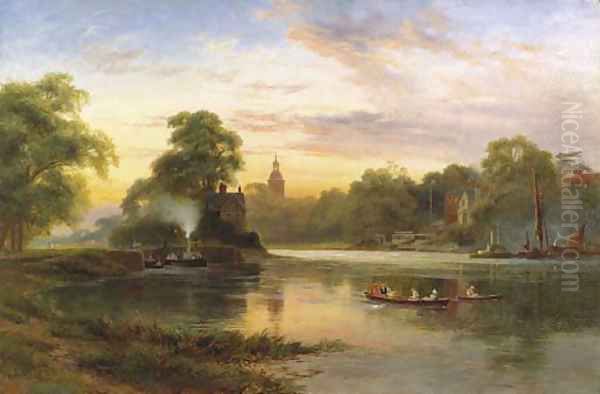 Sunbury Lock, near Kempton Park, Surrey Oil Painting by Robert Gallon