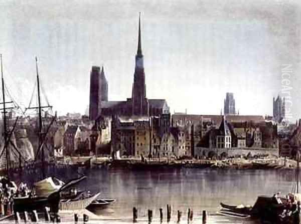 View of Rouen from Views on the Seine Oil Painting by John Gendall