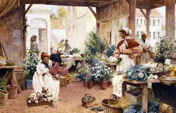 Early Morning Market Oil Painting by Alfred Glendening