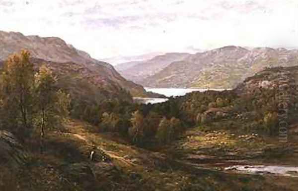 A Shepherd Boy with his Dog in a Highland Landscape Oil Painting by Alfred Glendening