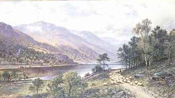 Thirlmere Shepherd with Sheep by a Lake Oil Painting by Alfred Glendening
