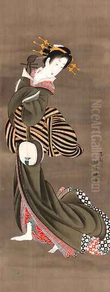 Geisha with shamisen Oil Painting by Hotei Gosei