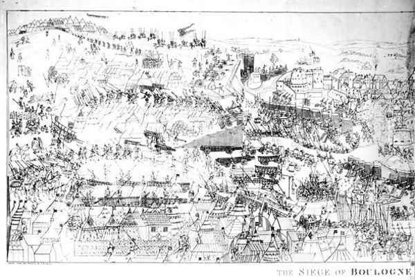 The Siege of Boulogne by King Henry VIII 1491-1547 in 1544 Oil Painting by Samuel Hieronymous Grimm