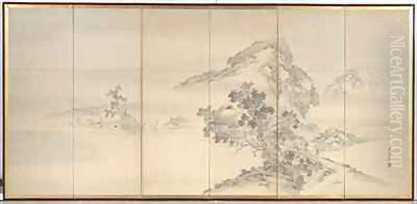 Enjoying the Waterside Oil Painting by Kishi Gantai