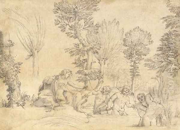 Latona turning Lycian peasants into frogs Oil Painting by Giovanni Francesco Grimaldi