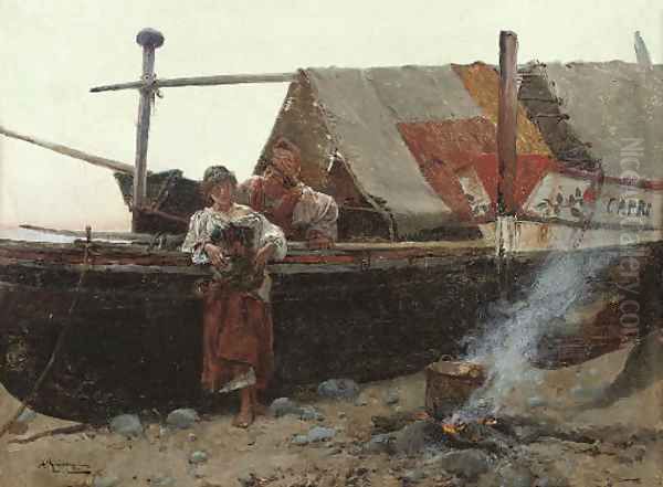 Courting on the Capri shore Oil Painting by Anselmo de Guinea