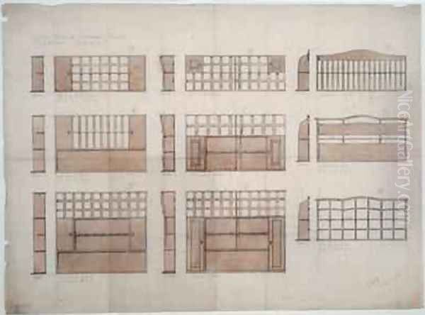 Designs for China Racks Sideboards and Dressers in English Oak Oil Painting by Ernest William Gimson