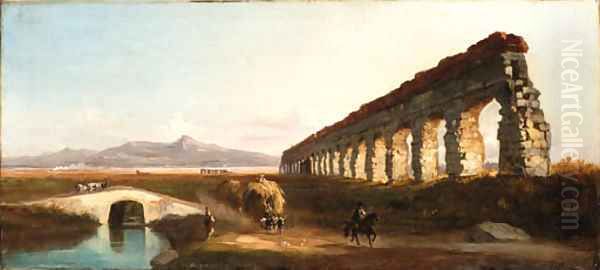 A Roman aqueduct Oil Painting by Vincenzo Giovannini