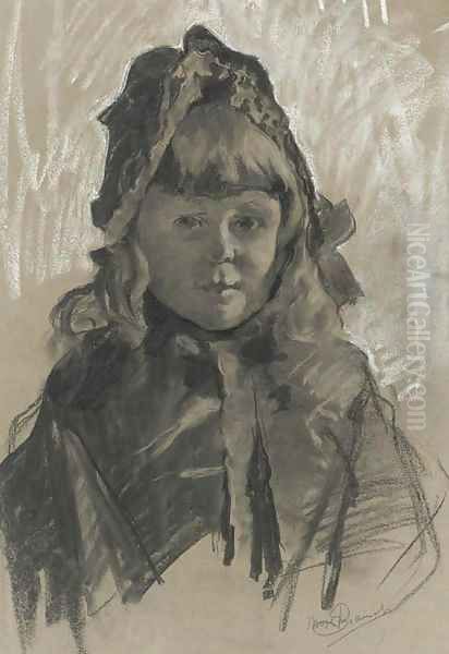 Portrait of a girl wearing a bonnet and a cape Oil Painting by Mose Bianchi