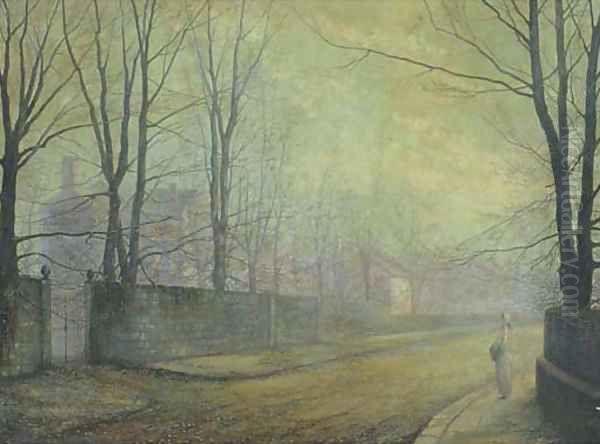 A moonlit street Oil Painting by John Atkinson Grimshaw