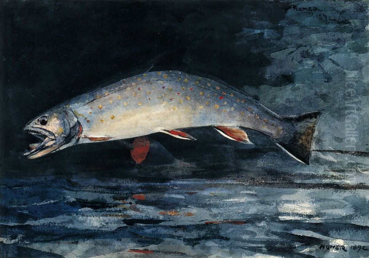 A Brook Trout Oil Painting by Winslow Homer