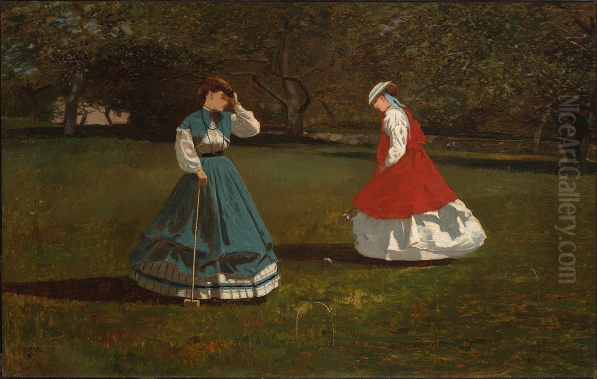 A Game of Croquet Oil Painting by Winslow Homer