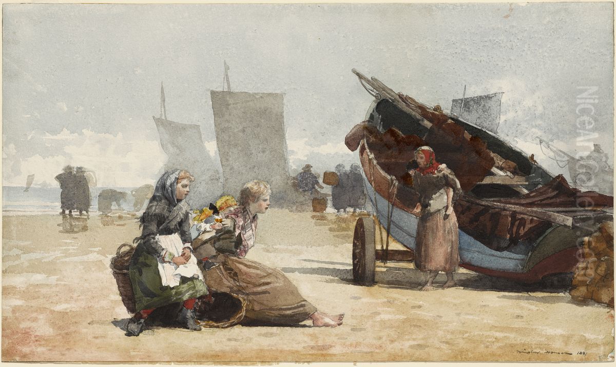 Beach Scene, Cullercoats Oil Painting by Winslow Homer