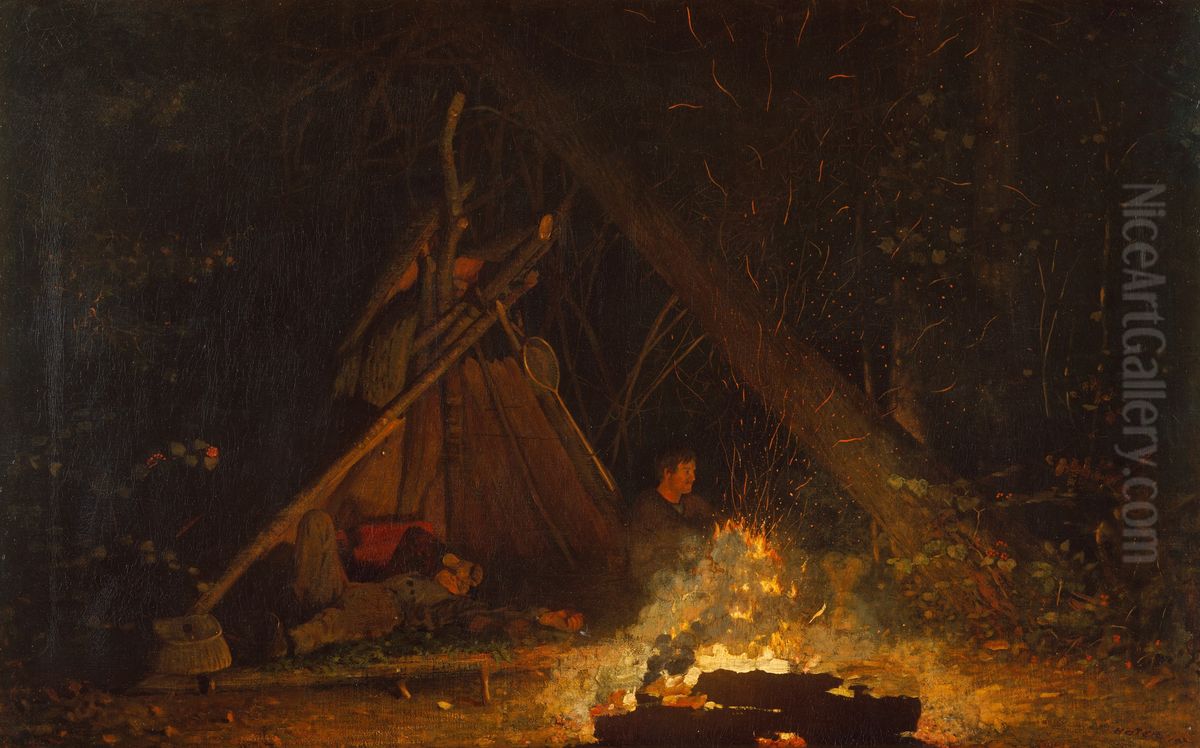 Camp Fire Oil Painting by Winslow Homer