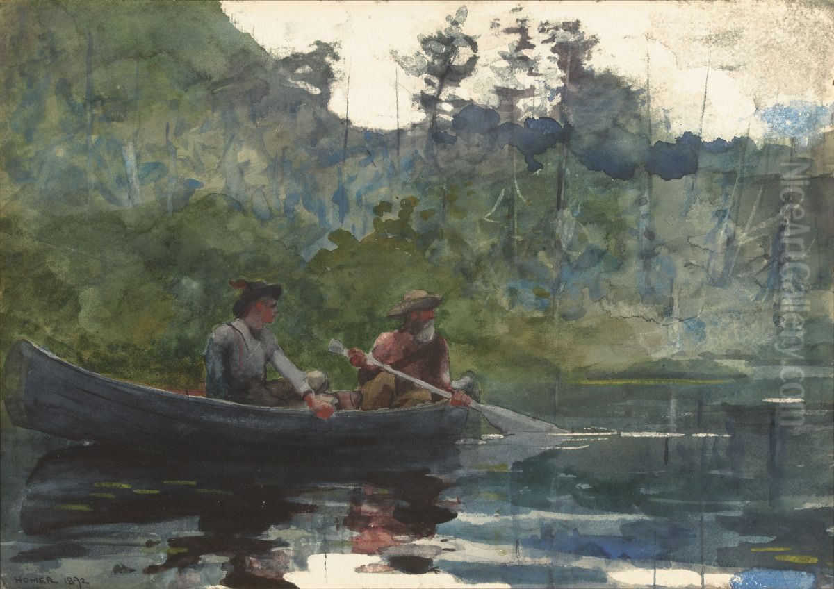 Canoeing in the Adirondacks Oil Painting by Winslow Homer