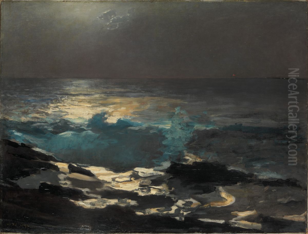Moonlight, Wood Island Light Oil Painting by Winslow Homer