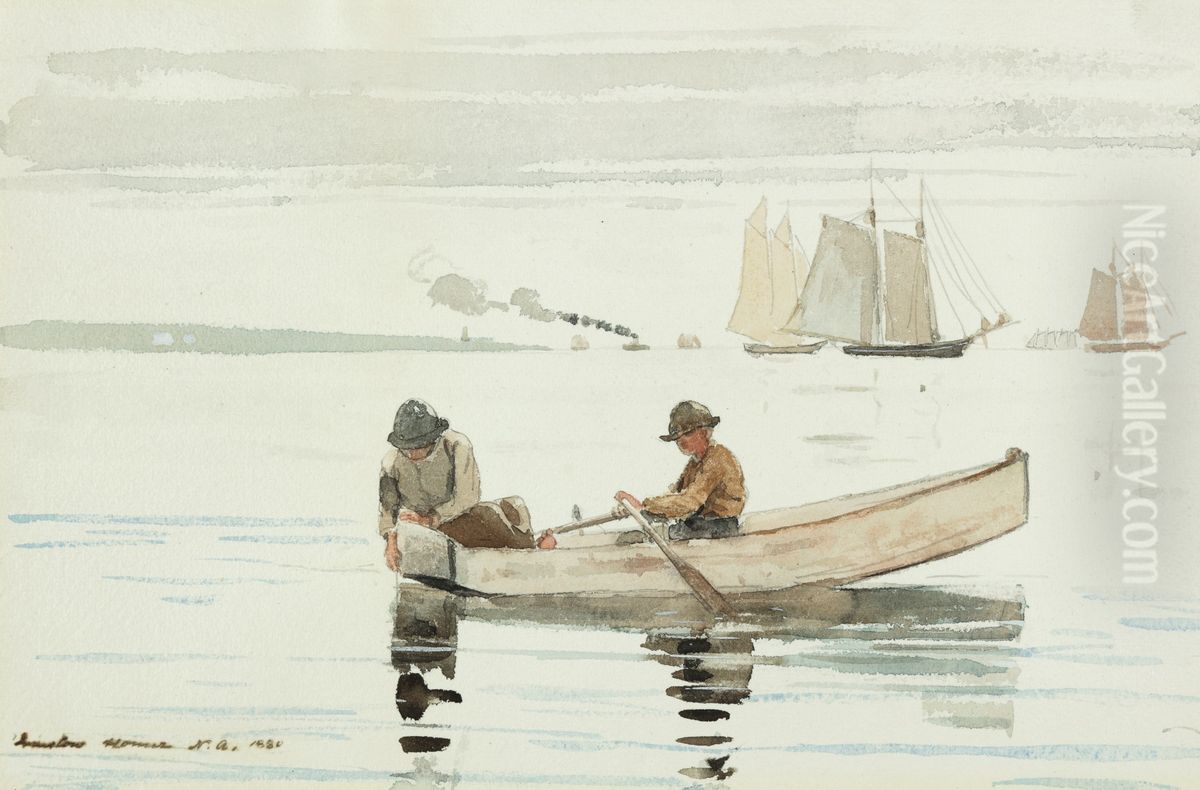 Boys Fishing, Gloucester Harbor Oil Painting by Winslow Homer