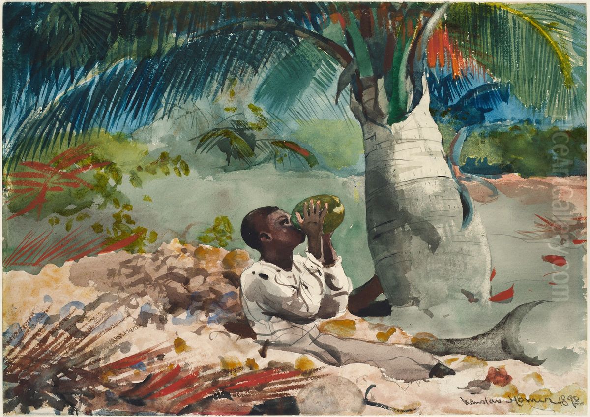 Under the Coco Palm Oil Painting by Winslow Homer