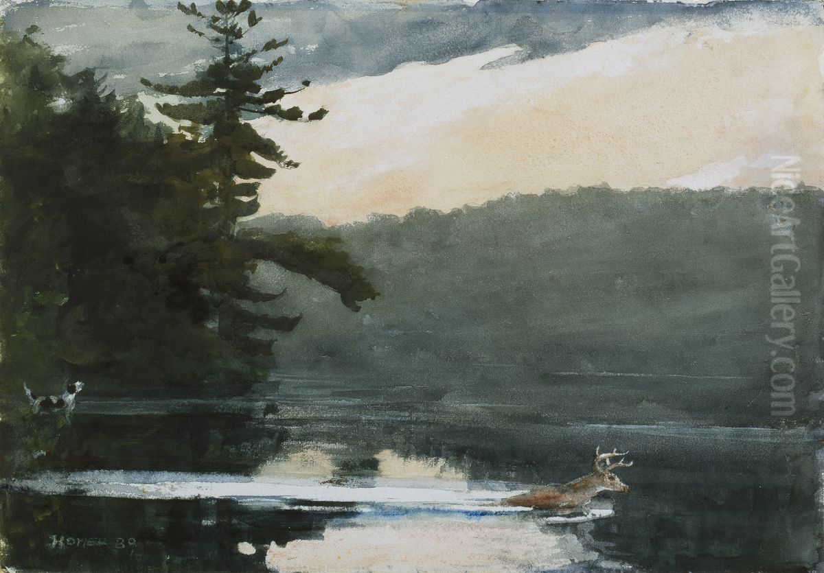 Deer in the Adirondacks Oil Painting by Winslow Homer