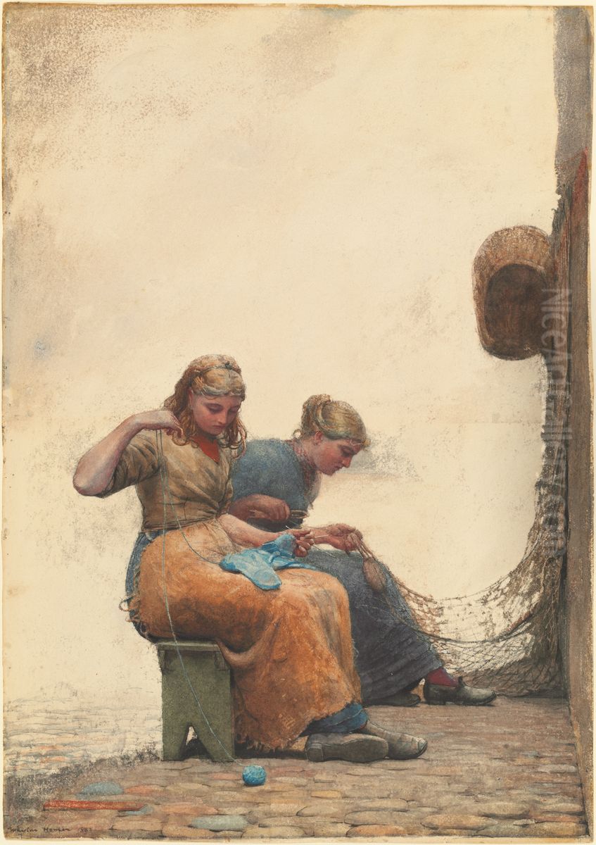 Mending the Nets Oil Painting by Winslow Homer