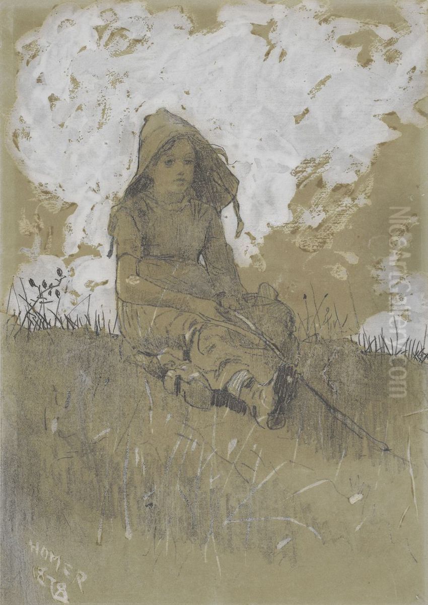 Girl in a Sunbonnet Oil Painting by Winslow Homer