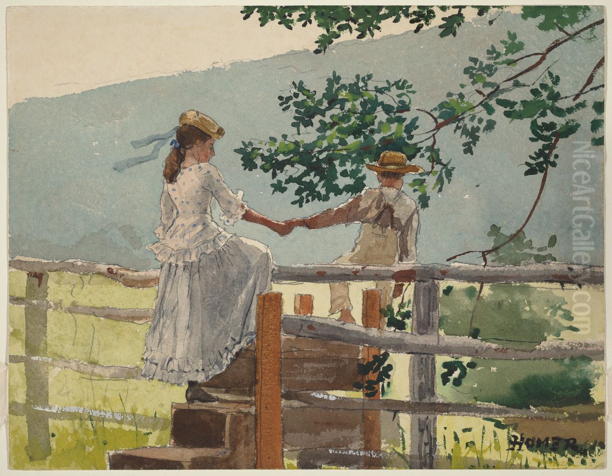 On the Stile Oil Painting by Winslow Homer