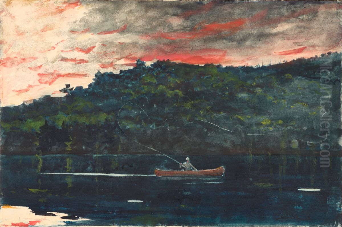 Sunrise, Fishing in the Adirondacks Oil Painting by Winslow Homer