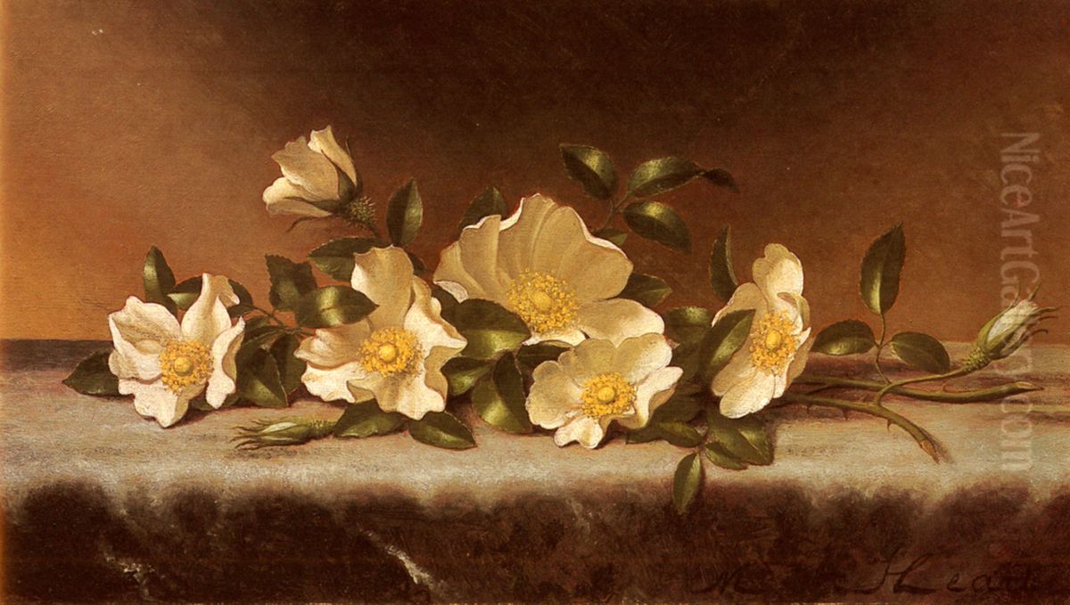 Cherokee Roses On A Light Gray Cloth Oil Painting by Martin Johnson Heade