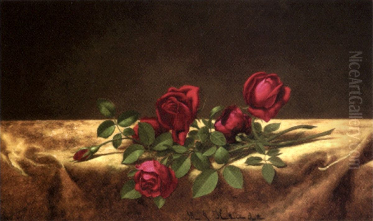 Roses Lying On Gold Velvet Oil Painting by Martin Johnson Heade