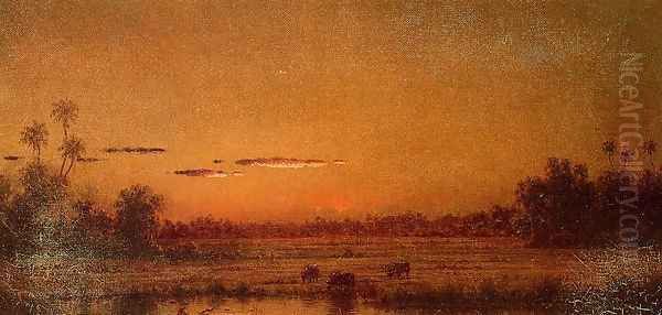 Sunset With Group Of Palms Oil Painting by Martin Johnson Heade