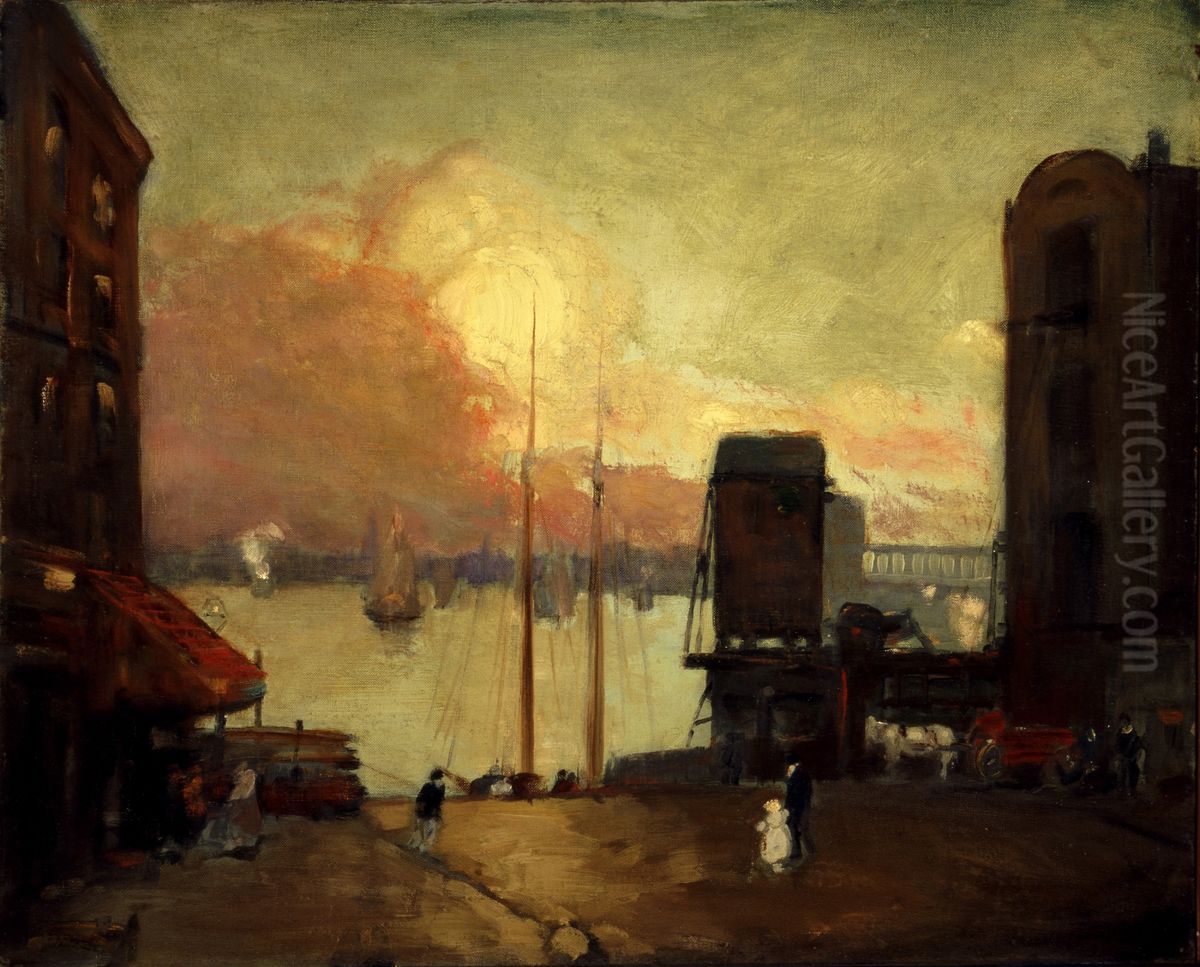 Cumulus Clouds, East River Oil Painting by Robert Henri
