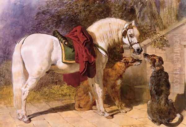 The Squires Pets Arabian & Scottish Deerhounds Oil Painting by John Frederick Herring Snr