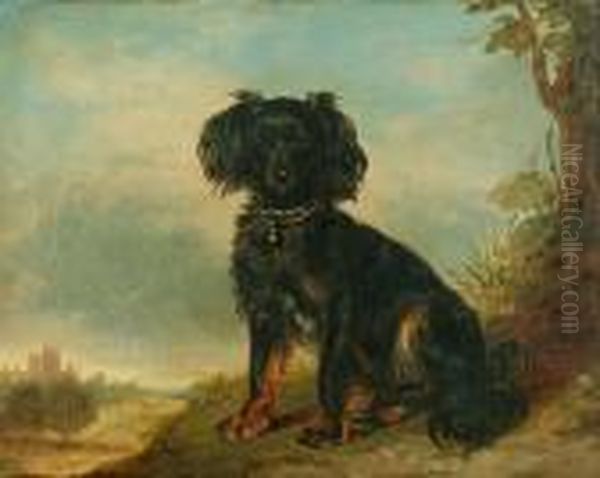 Circle Of Richard Ansdell (mid 19th Century) 
A Cavalier King Charles Spaniel Before A Landscape Oil Painting by Richard Ansdell