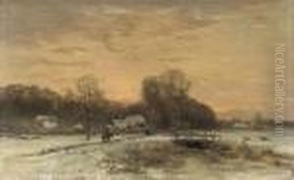 Avondstemming: A Farm At Dusk In Winter Oil Painting by Louis Apol