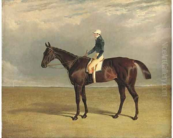 Margrave with J. Robinson up, a racecourse beyond Oil Painting by John Frederick Herring Snr