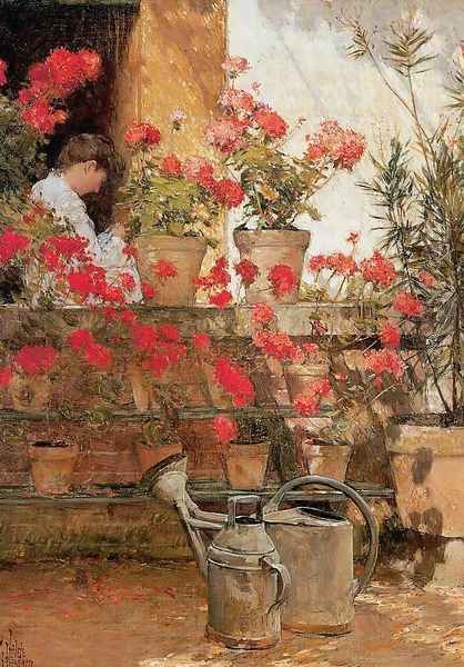 Geraniums 1888 Oil Painting by Childe Hassam