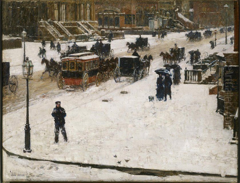 Fifth Avenue in Winter Oil Painting by Childe Hassam