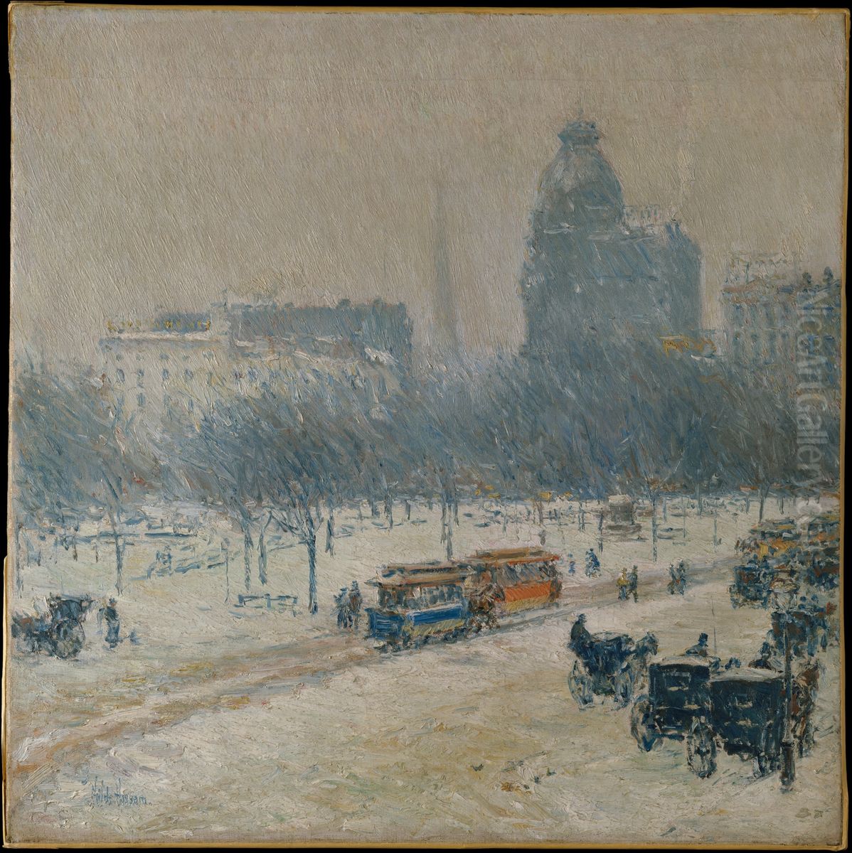 Winter in Union Square Oil Painting by Childe Hassam